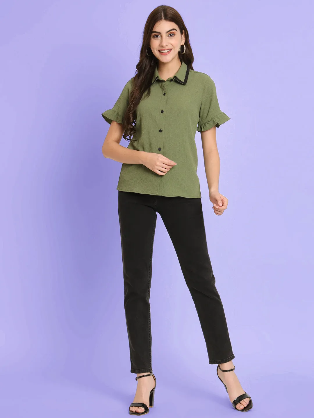 Women's Olive Shirt Style Top