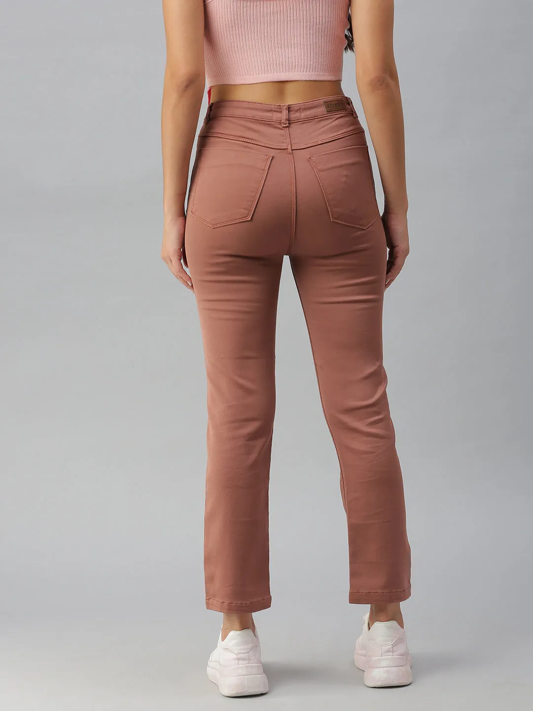 Women's Taupe Solid Straight Fit Denim Jeans